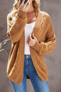Cable-Knit Open Front Cardigan - Pahabu - Women's Clothing & Shop