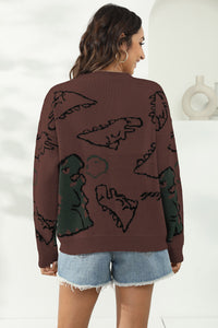 Dinosaur Print Pullover Sweater - Pahabu - Women's Clothing & Shop