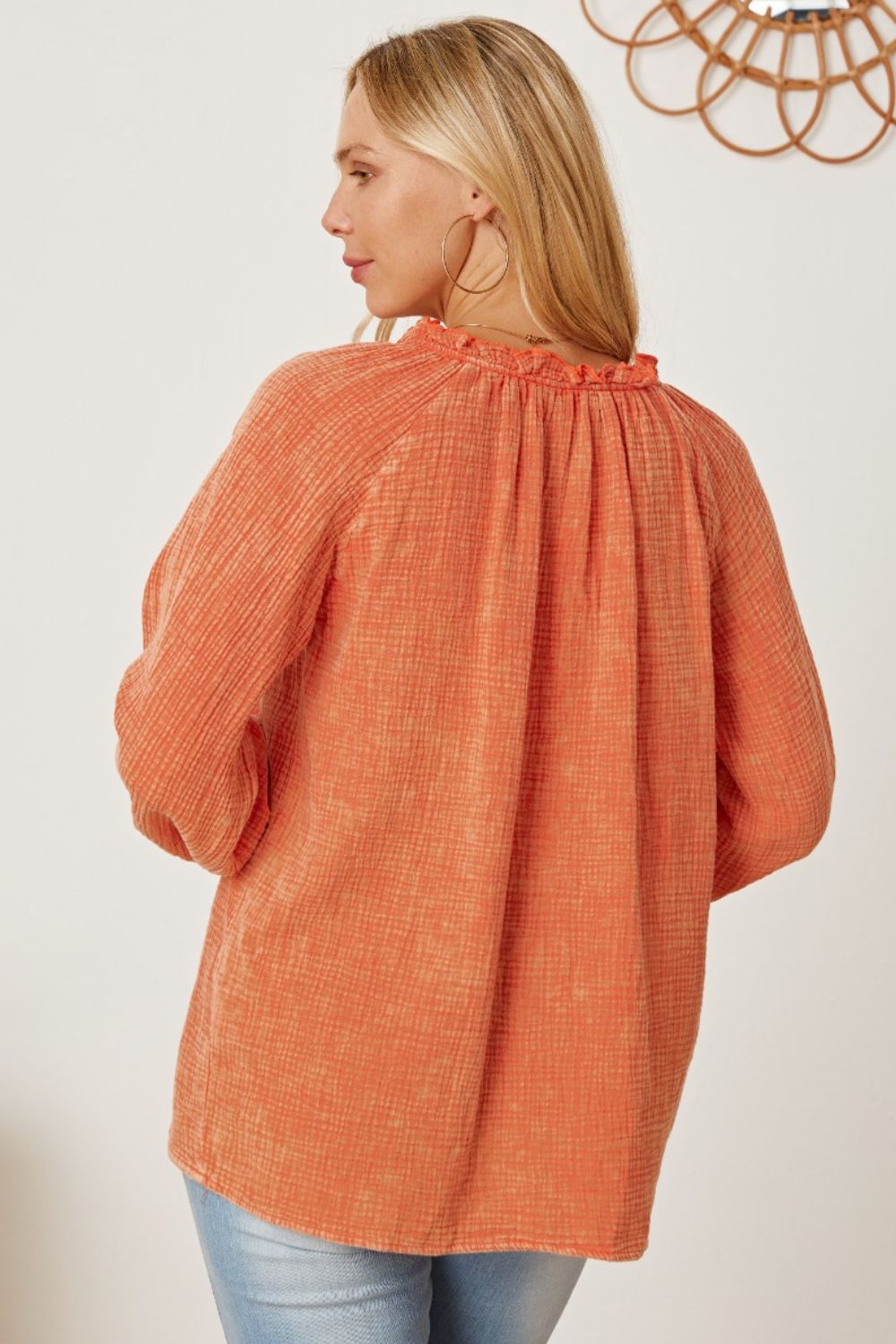 Frill V-Neck Balloon Sleeve Blouse - Pahabu - Women's Clothing & Shop