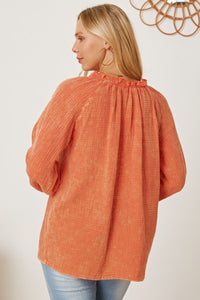 Frill V-Neck Balloon Sleeve Blouse - Pahabu - Women's Clothing & Shop