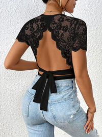 Perfee Lace Backless Round Neck Bodysuit - Pahabu - Women's Clothing & Shop