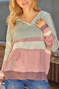 Color Block Long Sleeve Drawstring Hooded Sweater - Pahabu - Women's Clothing & Shop