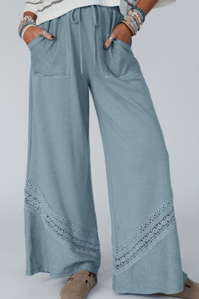 Lace Detail Wide Leg Pants - Pahabu - Women's Clothing & Shop