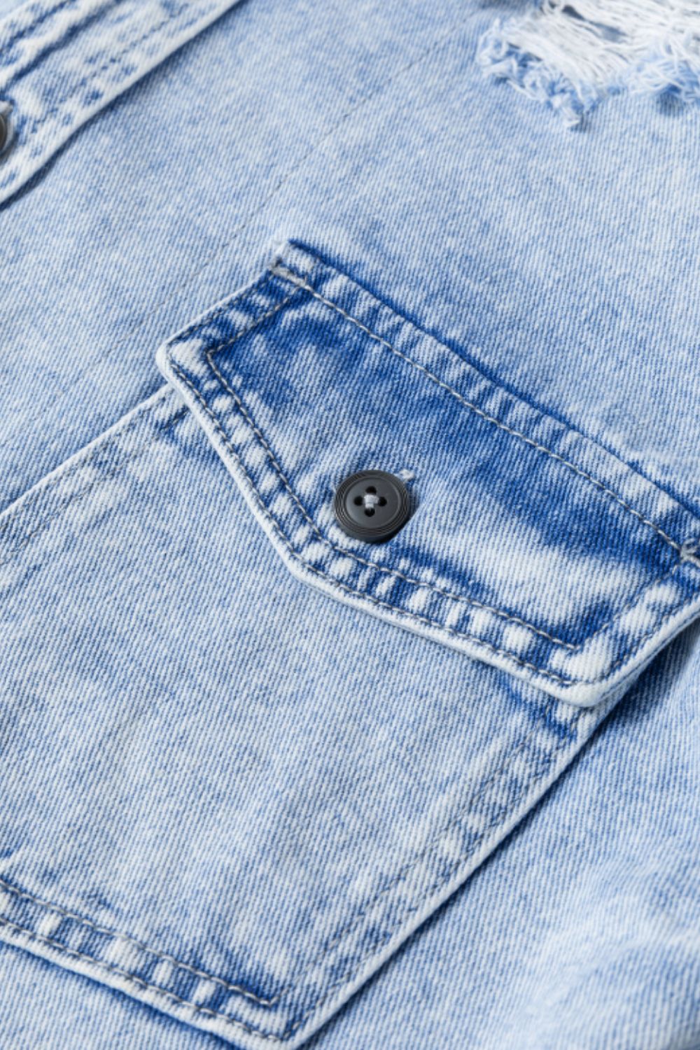 Distressed Button Up Hooded Denim Jacket with Pockets - Pahabu - Women's Clothing & Shop