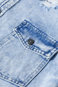 Distressed Button Up Hooded Denim Jacket with Pockets - Pahabu - Women's Clothing & Shop