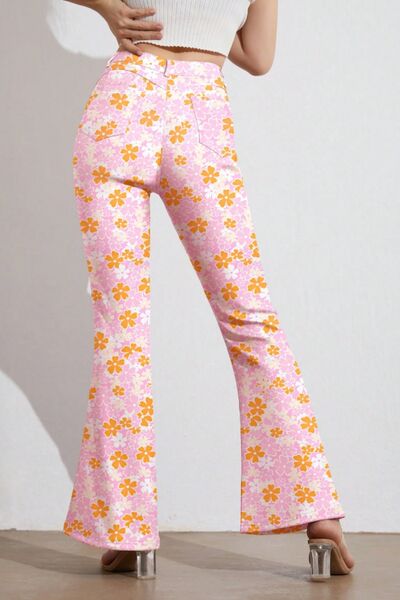 Printed High Waist Flare Pants with Pockets - Pahabu - Women's Clothing & Shop