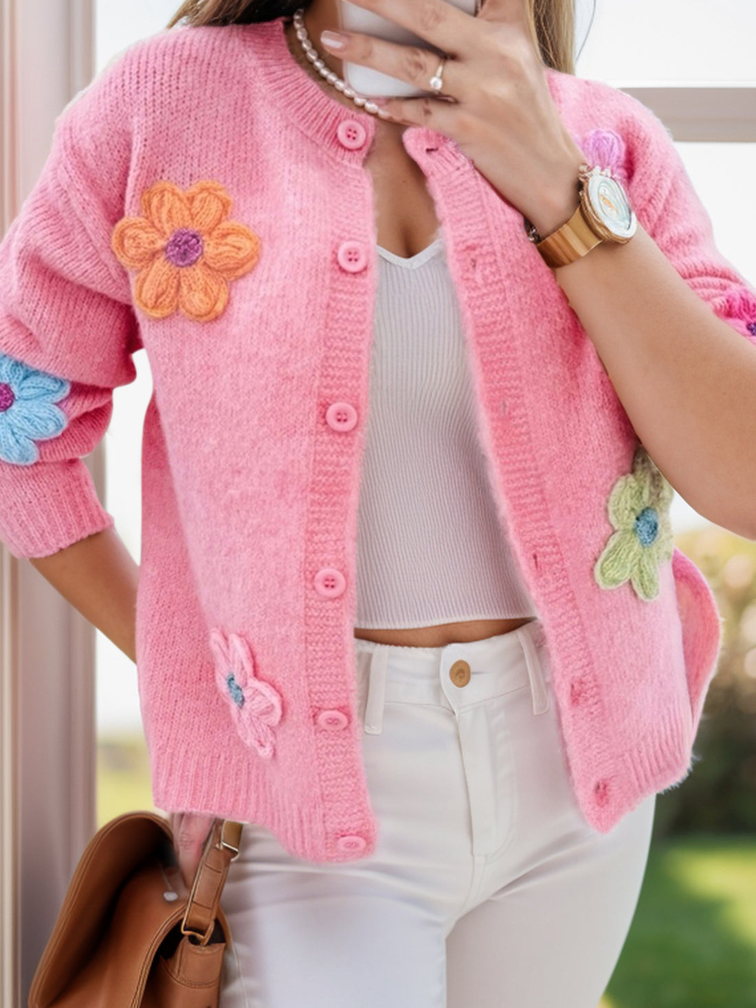 Flower Dropped Shoulder Long Sleeve Cardigan - Pahabu - Women's Clothing & Shop