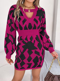 Contrast Round Neck Cutout Long Sleeve Mini Sweater Dress - Pahabu - Women's Clothing & Shop