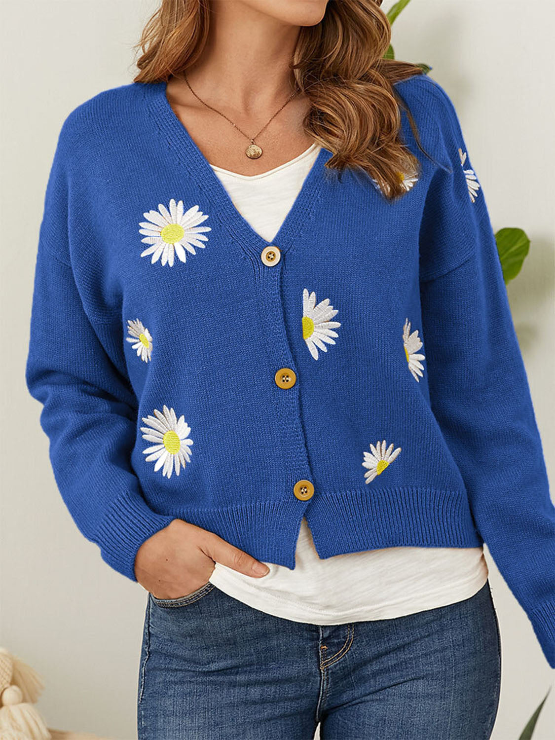 Flower Button Front Dropped Shoulder Cardigan - Pahabu - Women's Clothing & Shop