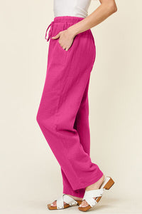 Double Take Full Size Texture Drawstring Straight Pants - Pahabu - Women's Clothing & Shop