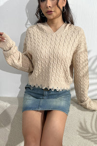 Cable-Knit Dropped Shoulder Hooded Sweater - Pahabu - Women's Clothing & Shop