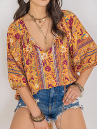 Printed Tie Neck Blouse - Pahabu - Women's Clothing & Shop