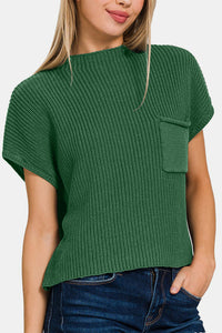 Zenana Mock Neck Short Sleeve Cropped Sweater