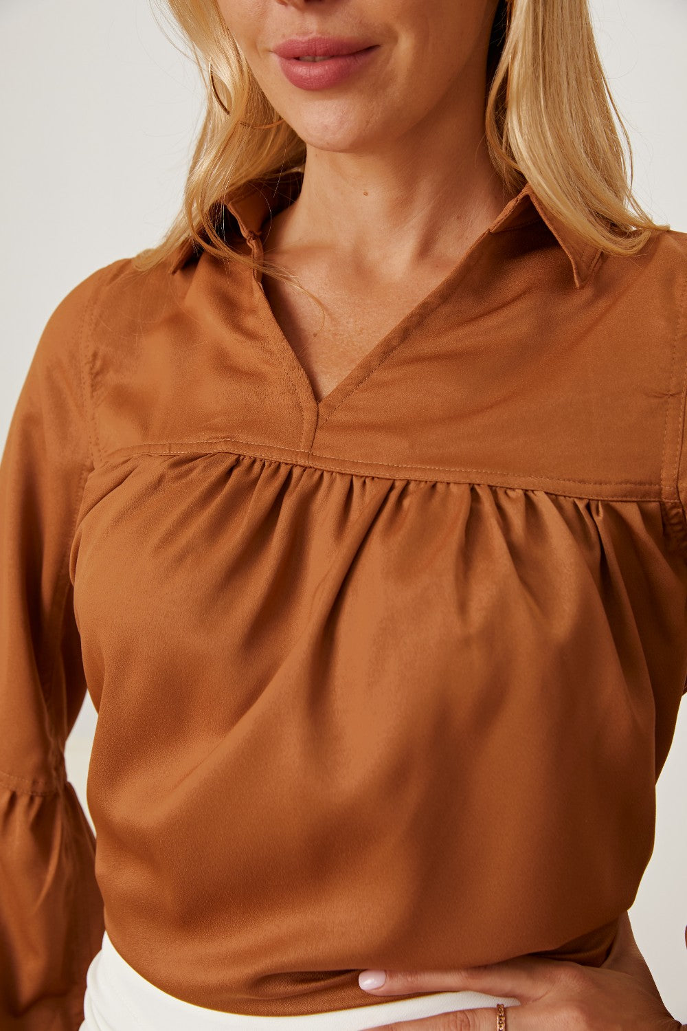 Balloon Sleeve Collared Neck Blouse - Pahabu - Women's Clothing & Shop
