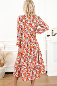 Floral Notched Neck Long Sleeve Dress - Pahabu - Women's Clothing & Shop