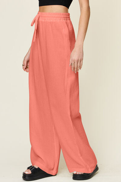 Double Take Full Size Texture Drawstring Wide Leg Pants - Pahabu - Women's Clothing & Shop
