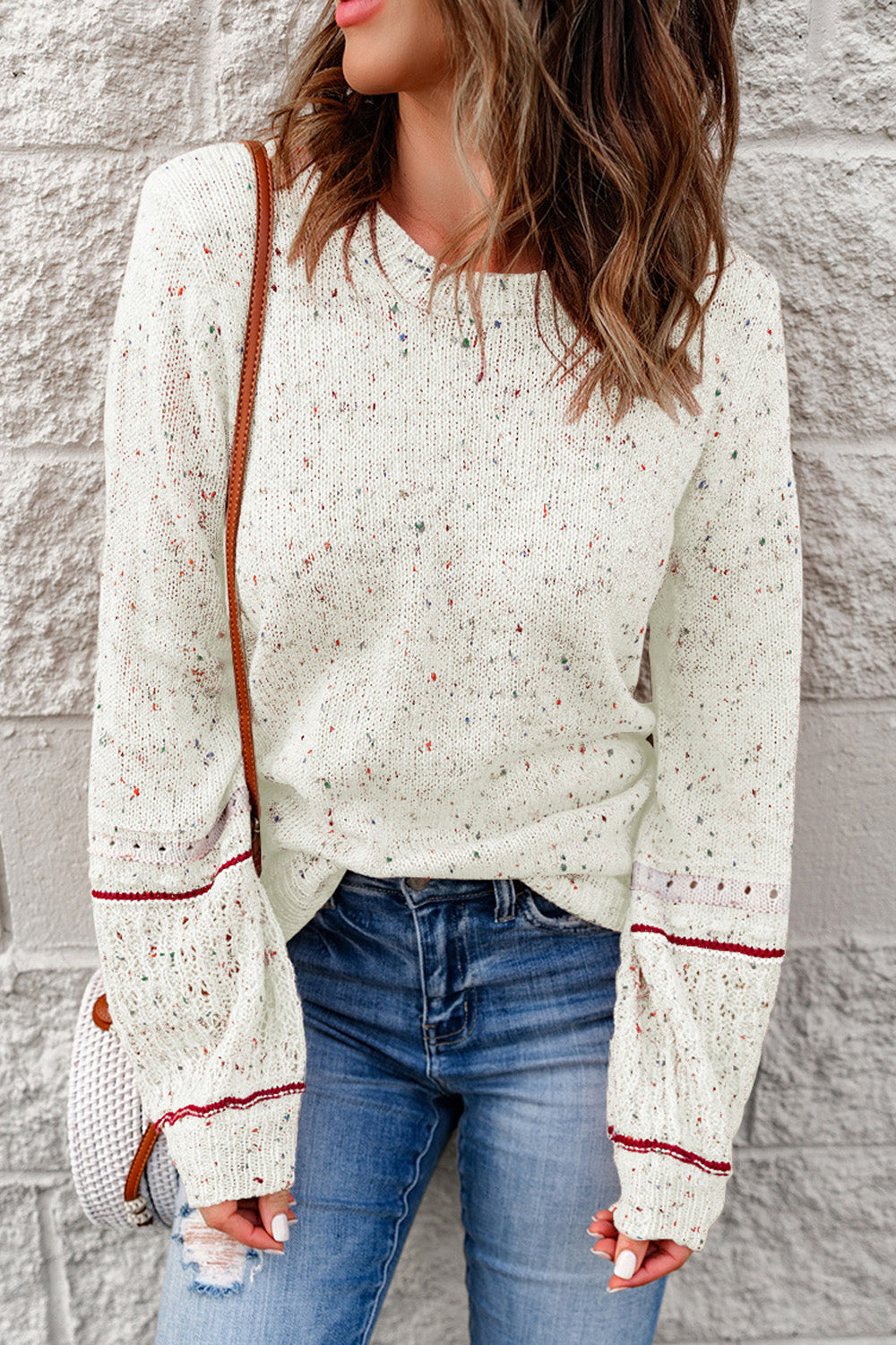 Multicolored Pilling Detail Ribbed Trim Sweater - Pahabu - Women's Clothing & Shop