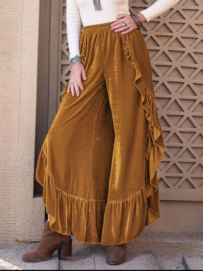 Slit Ruffled Wide Leg Pants - Pahabu - Women's Clothing & Shop