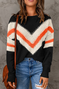 Contrast Round Neck Dropped Shoulder Sweater - Pahabu - Women's Clothing & Shop