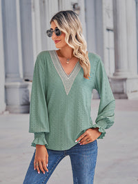 V-Neck Eyelet Flounce Sleeve Blouse - Pahabu - Women's Clothing & Shop
