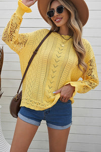 Openwork Round Neck Long Sleeve Sweater - Pahabu - Women's Clothing & Shop