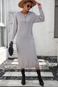 Notched Neck Dropped Shoulder Button-Down Midi Dress - Pahabu - Women's Clothing & Shop