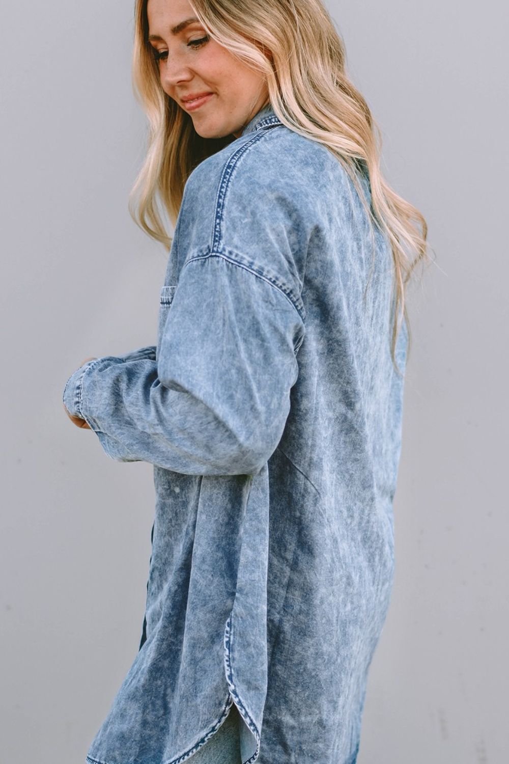 Button Up Dropped Shoulder Denim Top - Pahabu - Women's Clothing & Shop