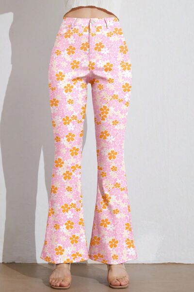 Printed High Waist Flare Pants with Pockets - Pahabu - Women's Clothing & Shop