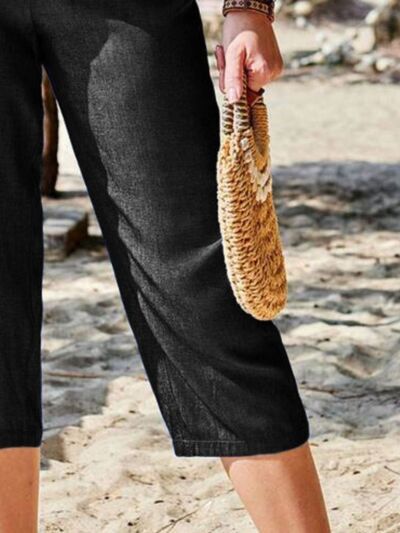 Pocketed Elastic Waist Capris - Pahabu - Women's Clothing & Shop