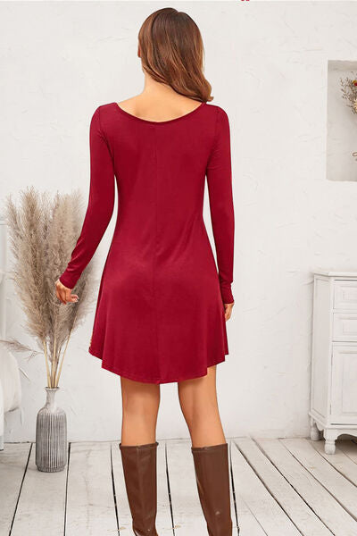 Round Neck Long Sleeve Mini Dress - Pahabu - Women's Clothing & Shop