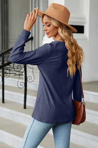 Notched Neck Long Sleeve Buttoned Blouse - Pahabu - Women's Clothing & Shop