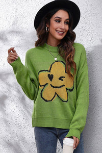 Flower Graphic Drop Shoulder Sweater - Pahabu - Women's Clothing & Shop