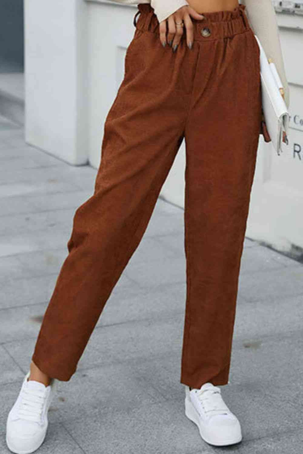 Perfee Paperbag Waist Straight Leg Pants with Pockets - Pahabu - Women's Clothing & Shop
