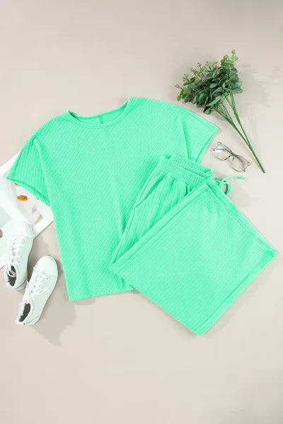 Plus Size Round Neck Half Sleeve Top and Tied Pants Set - Pahabu - Women's Clothing & Shop