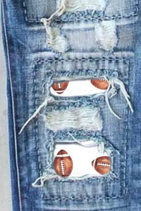 Distressed Football Straight Jeans - Pahabu - Women's Clothing & Shop