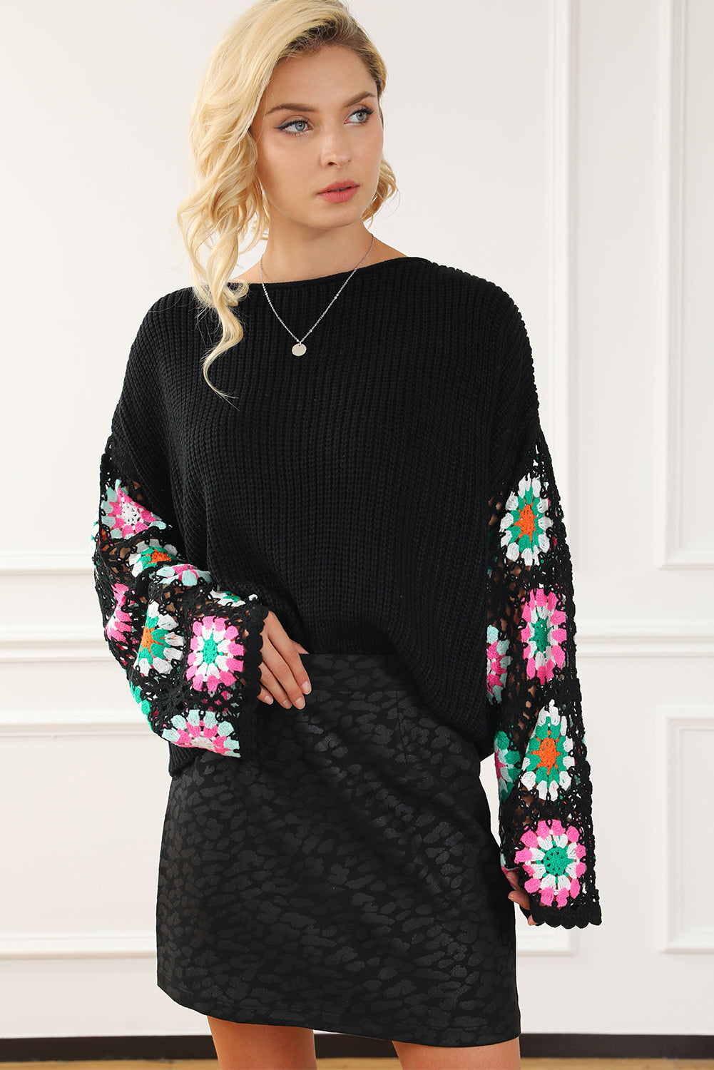Crochet Round Neck Long Sleeve Knit Top - Pahabu - Women's Clothing & Shop