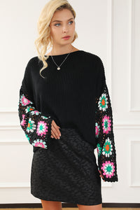 Crochet Round Neck Long Sleeve Knit Top - Pahabu - Women's Clothing & Shop