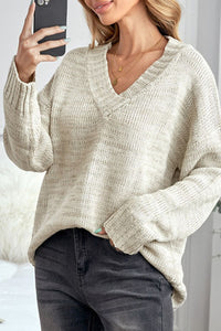 V-Neck Dropped Shoulder Sweater - Pahabu - Women's Clothing & Shop