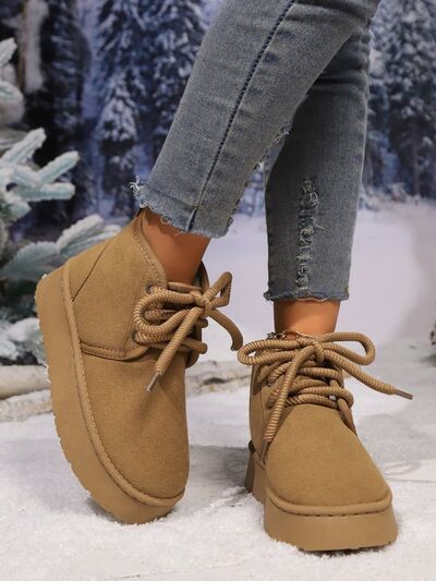 Lace Up Round Neck Platform Suede Boots - Pahabu - Women's Clothing & Shop
