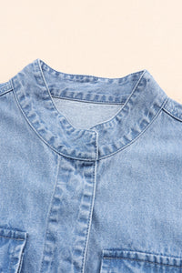 Drawstring Snap Down Denim Jacket with Chest Pockets - Pahabu - Women's Clothing & Shop