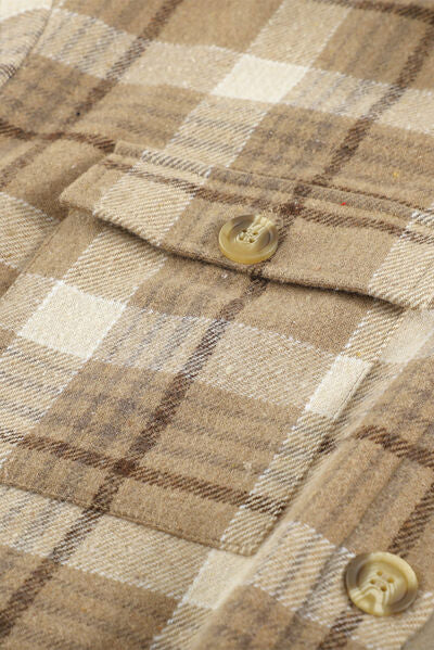 Plaid Button Up Long Sleeve Hooded Jacket - Pahabu - Women's Clothing & Shop