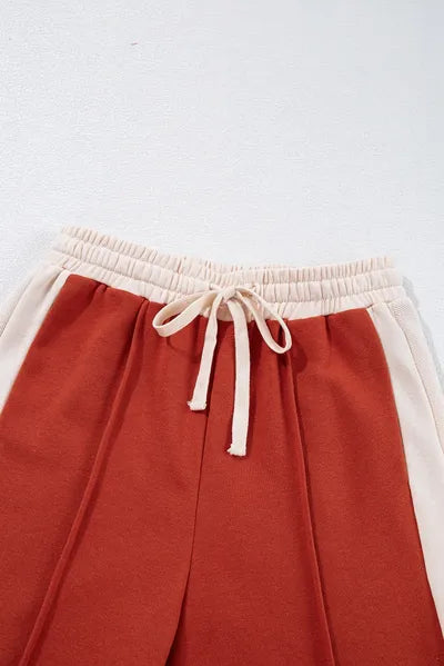 Drawstring Contrast Wide Leg Pants - Pahabu - Women's Clothing & Shop