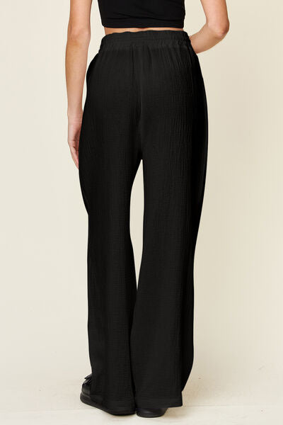 Double Take Full Size Texture Drawstring Wide Leg Pants - Pahabu - Women's Clothing & Shop