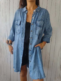 Full Size Raw Hem Button Up Long Sleeve Denim Top Plus Size - Pahabu - Women's Clothing & Shop