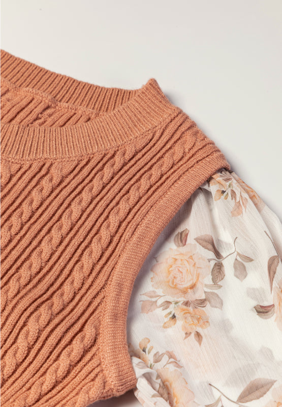 Cable Knit Round Neck Flounce Sleeve Sweater - Pahabu - Women's Clothing & Shop