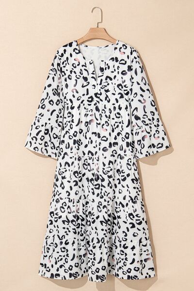 Leopard Notched Long Sleeve Dress - Pahabu - Women's Clothing & Shop