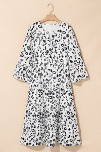 Leopard Notched Long Sleeve Dress - Pahabu - Women's Clothing & Shop