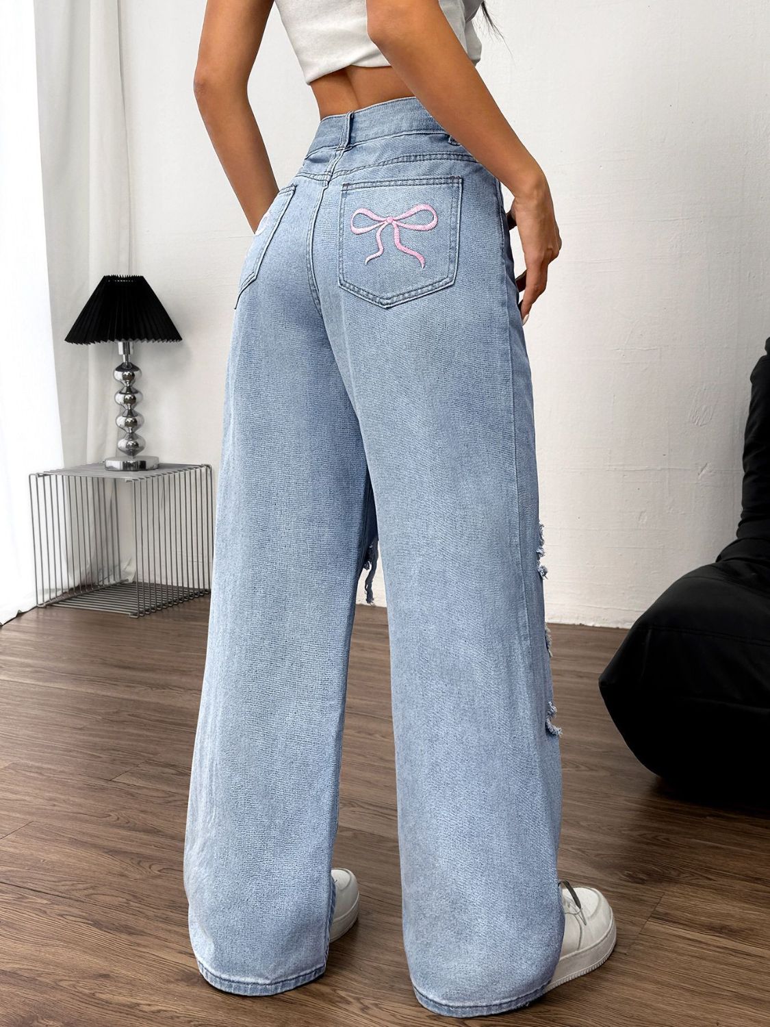 Distressed Wide Leg Jeans with Pockets - Pahabu - Women's Clothing & Shop