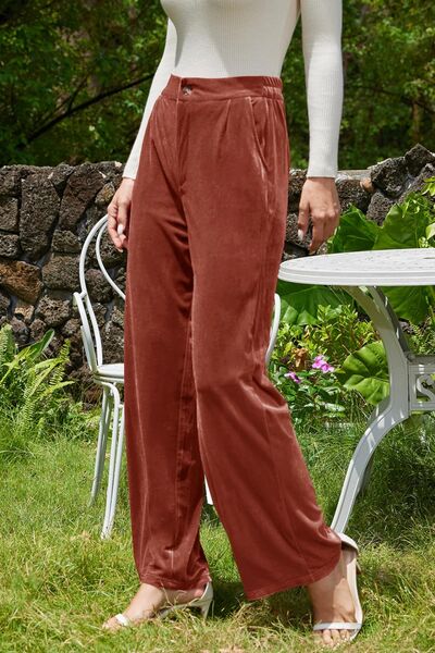 Velvet Wide Leg Pants with Pockets - Pahabu - Women's Clothing & Shop