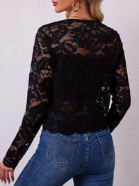 Lace Open Front Long Sleeve Jacket - Pahabu - Women's Clothing & Shop